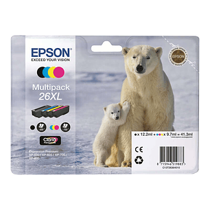 Epson T2636 (26XL) Pack de 4 Cartuchos de Tinta Originales - C13T26364010