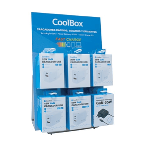 Coolbox Expositor con 18 Cargadores GaN - Quick Charge 3.0 - Power Delivery