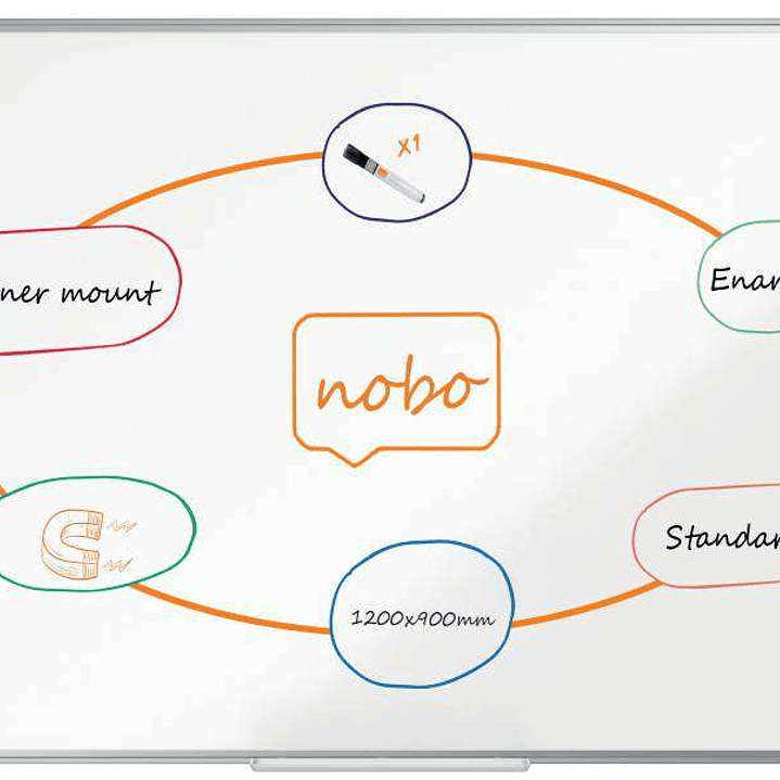 Nobo Premium Plus Pizarra Magnetica de Acero Vitrificado 1200x900mm - Montaje en Esquinas - Superficie de Borrado Superior - Color Blanco 1