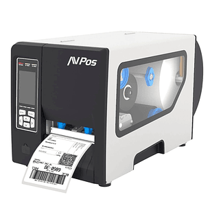 AVPos E1 Impresora Termica Etiquetas Industrial - Velocidad 203mm/s - Resolucion 300 DPI - USB, Serie y LAN - Color Blanco-Negro