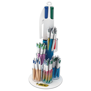 Bic 4 Colours Expositor de 60 Boligrafos de Bola Retractiles + 100 Boligrafos Bic Cristal Azul de Regalo - Punta Media de 1.0mm - Tinta con Base de Ac