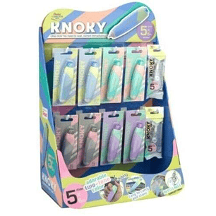 Pentel Knoky Expositor de 48 Cintas Correctoras 5mm x 6m + 12 Recambios - Mecanismo de Presion - Forma Ergonomica - Recargable - Colores Surtidos