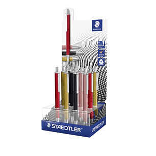 Staedtler Triplus Expositor con 12 Boligrafos Retractiles - Tinta Azul - Ancho de Linea M - Colores Surtidos