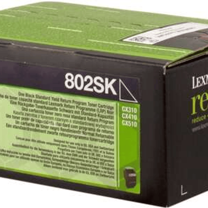 Lexmark CX310/CX410/CX510 Negro Cartucho de Toner Original - 80C2SK0/80C2SKE/802SK 1