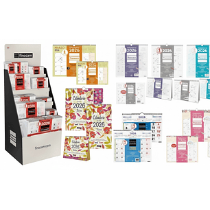 Finocam Expositor de Pie con 169 Calendarios Neutros Surtidos - Anual 2026 - Estructura de Carton - Color Surtidos