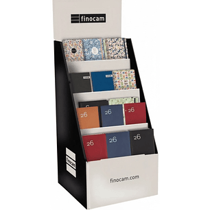 Finocam Expositor de Pie con 52 Agendas de Tapa Dura Surtidas en Catalan - Anual 2026 - Estructura de Carton - Color Surtidos