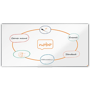 Nobo Premium Plus Pizarra Magnetica de Acero Vitrificado 2000x1000mm - Montaje en Esquina - Superficie de Borrado Superior - Color Blanco