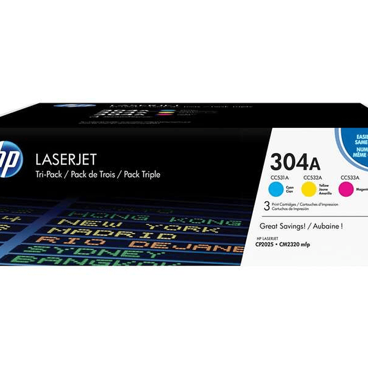 HP CC531A/CC532A/CC533A Pack de 3 Cartuchos de Toner Originales - 304A 1