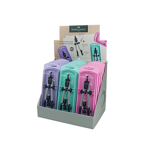 Faber-Castell Expositor de 15 Compases de Ajuste Rapido - Articulaciones en ambos Brazos - Accesorios de Recambio - Adaptador Universal