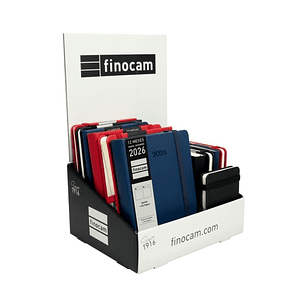 Finocam Minimal Textura Expositor con 12 Agendas Surtidas - Anual 2026 - Tapa Dura - Cierre con Goma Elastica - Color Surtidos