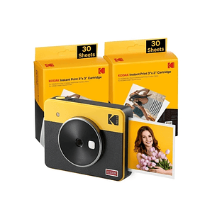 Kodak Mini Shot 3 Retro Pack de Camara Digital Instantanea Bluetooth + 60 Hojas de Papel Fotografico 7.62x7.62cm - Pantalla LCD 1.7