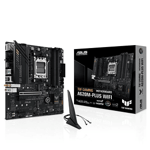Asus TUF Gaming A620M-PLUS WIFI Placa Base AM5 - WiFi, Bluetooth, 4x DDR5, 2x M.2, 4x SATA III, PCIe 3.0, RJ-45, USB-A, USB-C - Factor de Forma MicroA