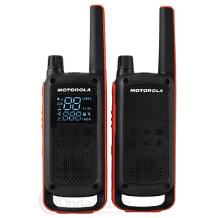 Motorola T82 Pack 2 Walkie Talkies - 16 Canales PMR446 + 121 Codigos - Alcance de hasta 10km - Autonomia hasta 18h - Color Negro/Rojo