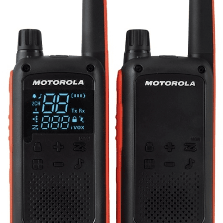 Motorola T82 Pack 2 Walkie Talkies - 16 Canales PMR446 + 121 Codigos - Alcance de hasta 10km - Autonomia hasta 18h - Color Negro/Rojo 1