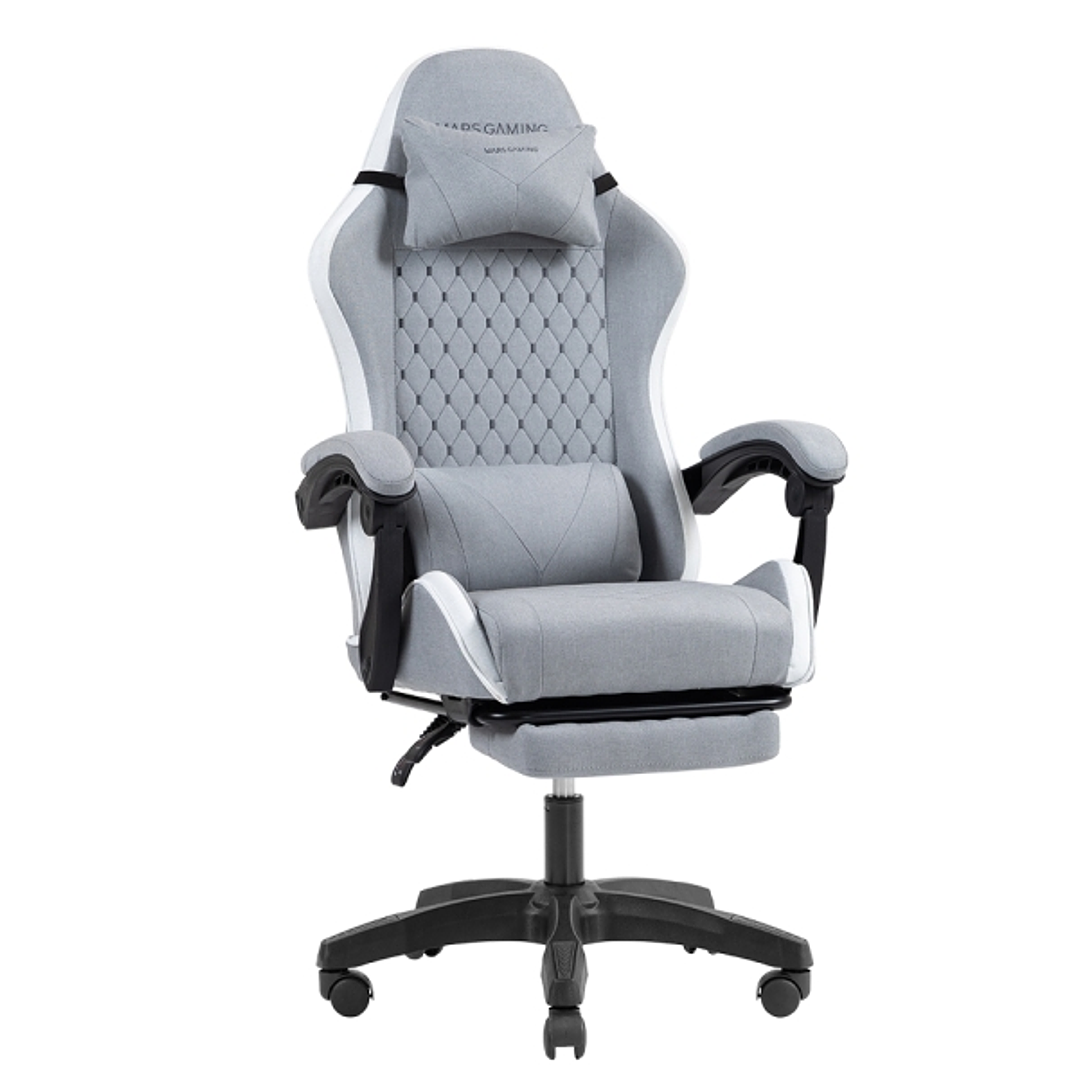 Mars Gaming MGC-X FABRIC Silla Gaming Ergonomica - Reposapies Extensible - Cojines Lumbar y Cervical - 660x540x1250mm - Tejido Transpirable - Color Gr 1