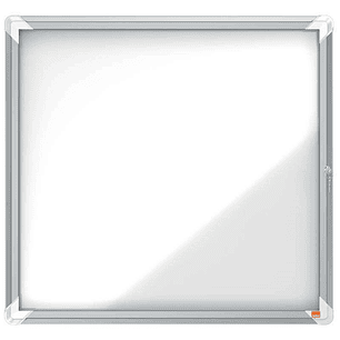 Nobo Vitrina para 6 Hojas A4 - Superficie Blanca Magnetica - Puerta de Cristal de Seguridad - Marco de Aluminio - Color Blanco