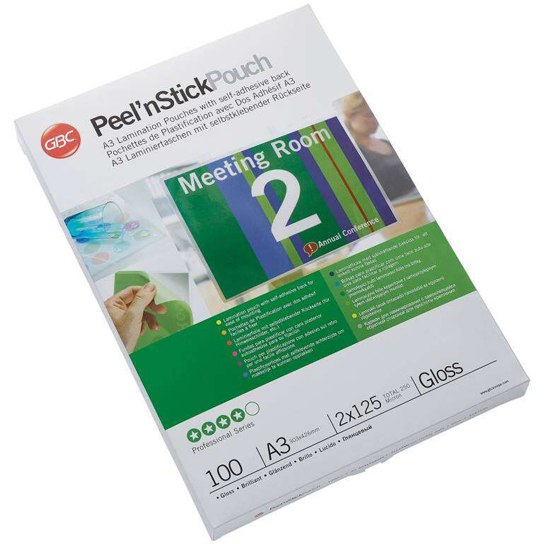 GBC Carteras Plastificacion Autoadhesivas A3 2x125 Micras Brillo (100) Transparente 1