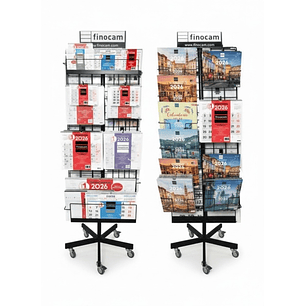 Finocam Expositor de Pie con 248 Calendarios Surtidos en Catalan - Anual 2026 - Estructura Metalica - Formato 5 Ruedas - Color Surtidos