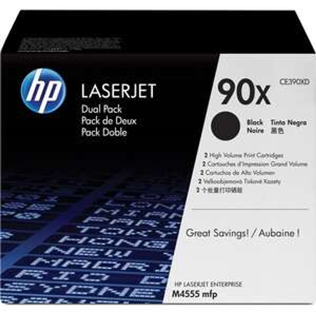 HP CE390X Negro Pack de 2 Cartuchos de Toner Originales - 90X 1