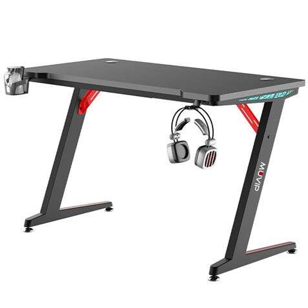 Muvip PRO300 Mesa Gaming Fibra de Carbono con Luz RGB - Solida - Gran Superficie - Portavasos - Gancho para Auriculares - Medidas 120x60x75cm - Color  1