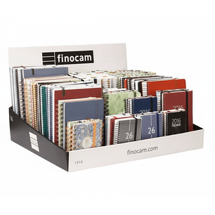 Finocam Expositor Grande con 100 Agendas de Espiral Surtidas en Catalan - Anual 2026 - Color Surtidos