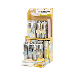 Pentel Energel Kawaii Expositor con 72 Boligrafos de Tinta Gel Retractiles 0.5mm - Trazo 0.25mm - Recargable - Grip de Agarre - 54% Plastico Reciclado