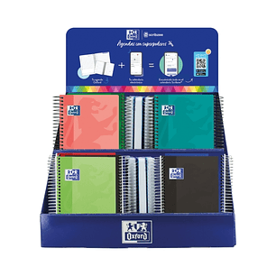 Oxford Basicos Expositor de 38 Agendas Escolares 25/26 Espiral - Incluye Agendas de Dia Pagina y Semana Vista - Diseños Surtidos