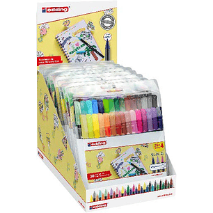 Edding 1200 Expositor con 10 Packs de 30 Rotuladores - Punta Redonda - Tinta con Base de Agua - Colores Clasicos, Neon y Pastel Surtidos
