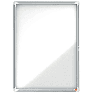 Nobo Vitrina para 9 Hojas A4 con Superficie Blanca Magnetica - 1000x752x37mm - Puerta de Cristal de Seguridad - Marco de Aluminio - Color Blanco