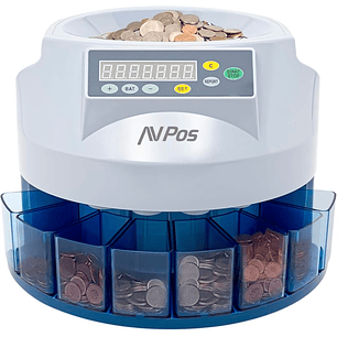 AVPos Contador/Clasificador de Monedas  CCM6 - Monedas Desde 1 Centimo Hasta 2 Euros - Color Blanco/Azul
