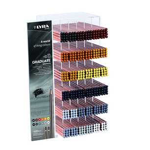 Lyra Graduate Expositor con 432 Lapices de Grafito - Hexagonal - Graduaciones Surtidas - Color Negro