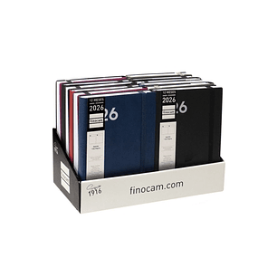 Finocam Dynamic Mara Expositor con 12 Agendas Surtidas - Anual 2026 - Tapa Blanda - Cierre con Goma Elastica - Formato Y10 - 1 Dia por Pagina - Color 