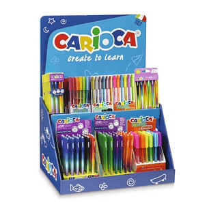 Carioca Expositor Fiorella Incluye 5 OOPS Easy Blister de 3uds Blue Red, 7 OOPS Easy Blister de 6uds, 7 Fiorella Metallic de 6uds, 7 Fiorella Neon de 