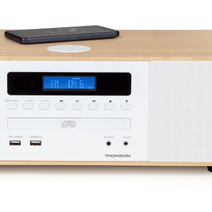 Thomson MIC201IBT Micro Cadena Bluetooth -Cargador Induccion - Potencia Musical 50W -  Color Madera/Blanco 1