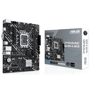 Asus Prime H610M-K ARGB Placa Base Intel1700 2x DDR5 - HDMI, VGA, M.2, PCIe4.0, 4x Sata III, RJ-45, USB 3.2, MicroATX