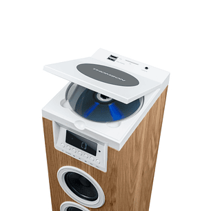 Thomson DS121CD Torre de Sonido Bluetooth 30W, Radio FM, USB, Reloj Digital, Diseño Madera/Blanco