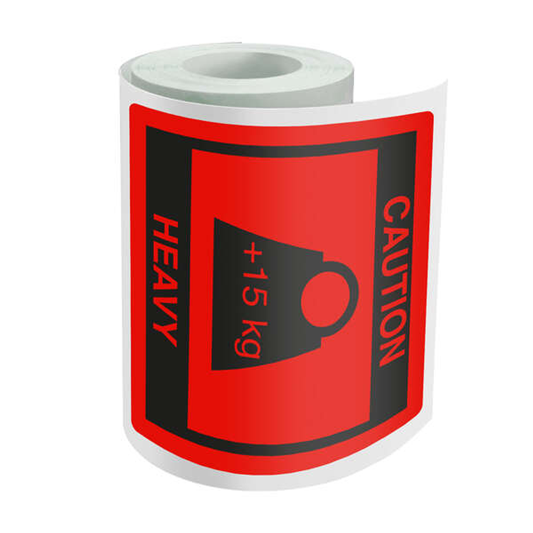 Dohe Rollo de 500 Etiquetas Adhesivas Pre-impresas Caution-Heavy - 80x80mm - Para Avisar de Cargas Pesadas - Ideal para Expedicion de Paquetes 1