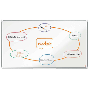 Nobo Premium Plus Pizarra Magnetica de Acero Lacado Panoramica 1220x690mm - Montaje en Esquina - Blanco