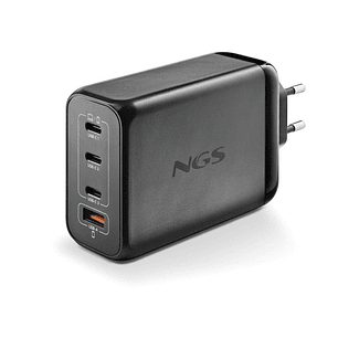 NGS Bud 240W Cargador GaN Universal de Pared 240W Ultrarapido - 3x USB-C PD & PPS, 1x USB-A QC 3.0 - Color Negro