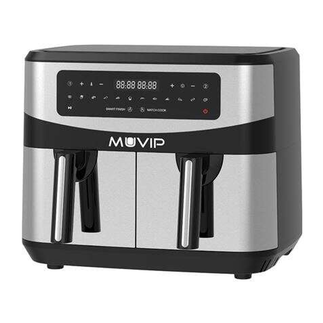 Muvip Freidora Aire Caliente Doble 9 Litros 2600W Pantalla Tactil - 12 Programas de Coccion - Color Gris 1