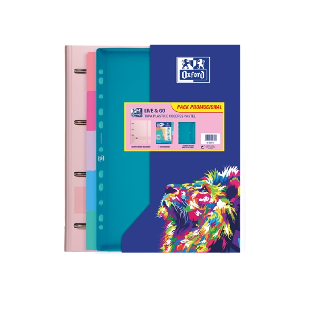 Oxford Live & Go Carpeta Europeanbinder A4+ con Recambio Cuadricula 5x5 + Separadores + Sobre Multitaladro - Ideal para Organizar Documentos - Colores 1