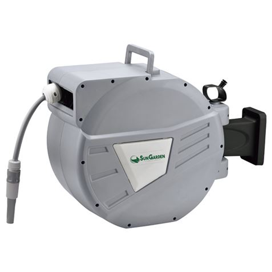 Sungarden SG0166 Manguera 30 Metros - Recogedor Automatico con Guia - Funcion de Retraccion Lenta - Soporte Para Instalacion en Pared - Giro 180 - Col 1