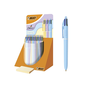 Bic 4 Colours Pastel Expositor con 30 Boligrafos de Bola Retractil - Punta Media de 1.0mm - Tinta con Base de Aceite - Cuerpo en Colores Pastel - 4 Co