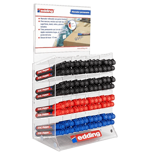 Edding 330 Expositor con 96 Rotuladores Permanentes - Punta Biselada - Trazo entre 1 y 5 mm. - Tinta casi Inodora - Capuchon con Clip - Secado Rapido 