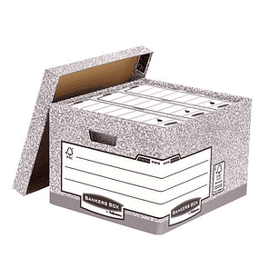 Fellowes Bankers Box Contenedor de Archivos Folio - Montaje Automatico Fastfold - Carton Reciclado Certificacion FSC - Color Gris