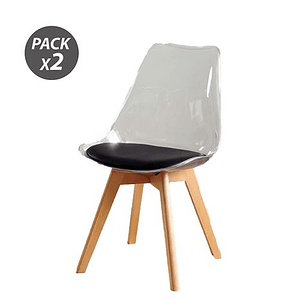 Muvip Pack 2 Sillas Design D1000 - Patas Macizas de Madera - Cojin Acolchado en la Base - Color Blanco/Negro