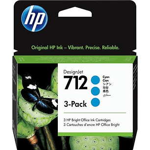 HP 712 Cyan Pack de 3 Cartuchos de Tinta Originales - 3ED77A