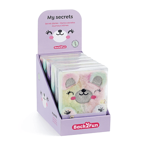 Miquel Rius Back2Fun Expositor con 9 Diarios Secretos Peluches Animales - 3 de cada Modelo Oso, Koala y Gato - Cierre con Llave