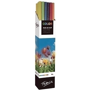 Fabrisa Expositor de 20 Rollos de Papel Regalo - Papel Kraft Verjurado de 70gr - Medidas del Rollo 1x5m - Colores Surtidos