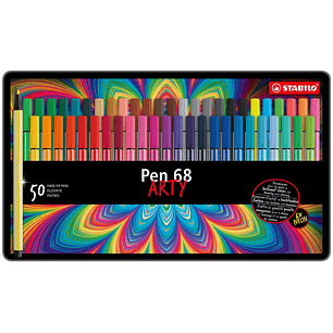 Stabilo Pen 68 Arty Caja Metalica de 50 Rotuladores - Punta de Fibra - Trazo de 1mm aprox. - Tinta a Base de Agua - Capuchon Ventilado - Colores Surti